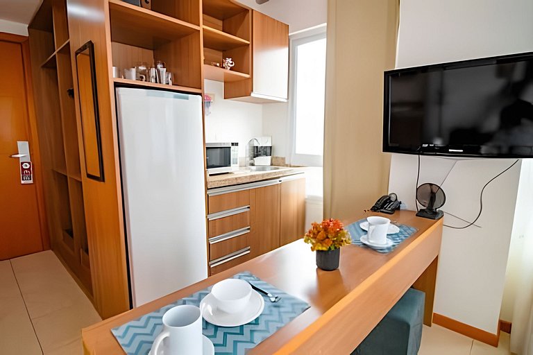 Studio com conforto e estrutura no Saint Morritz