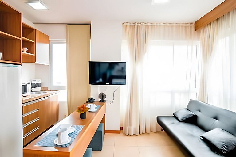 Studio com conforto e estrutura no Saint Morritz